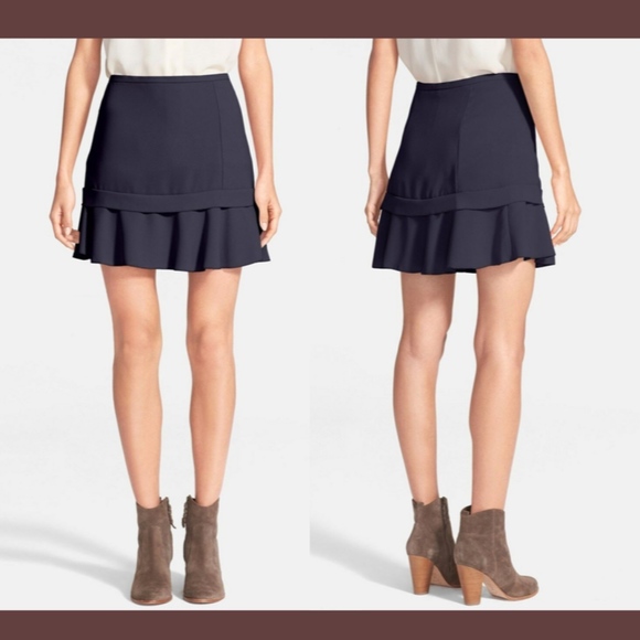 NEW See by Chloe Flutter Hem Sanded Crepe Skirt in Dark Navy [SZ‎ 36 ] #2467